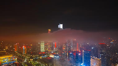 4k航拍广州雨后海心沙CBD城市夜景延时视频的预览图