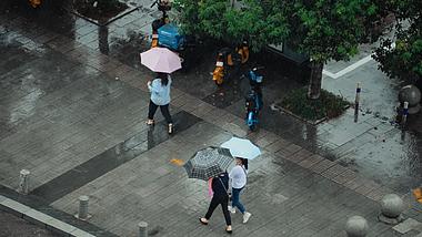 4k雨中撑伞的行人下大雨雨天场景实拍视频的预览图