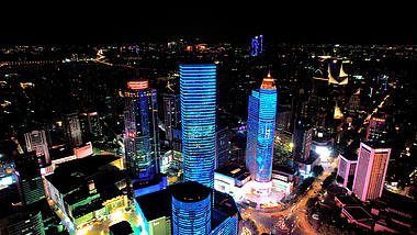 4K航拍南京新街口CBD商务大楼写字楼夜景风光视频的预览图