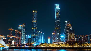 8K震撼广州珠江新城CBD商务大楼灯光秀城市夜景延时视频的预览图