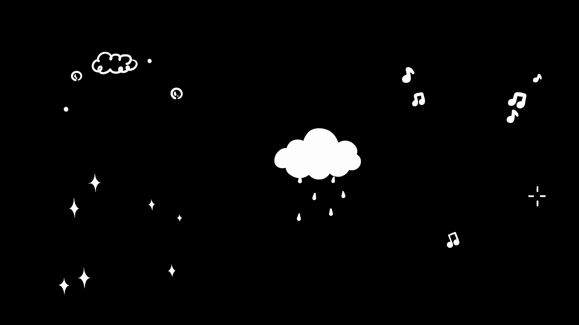 黑白卡通云朵下雨星星浴花泡泡跳动音符音符视频的预览图