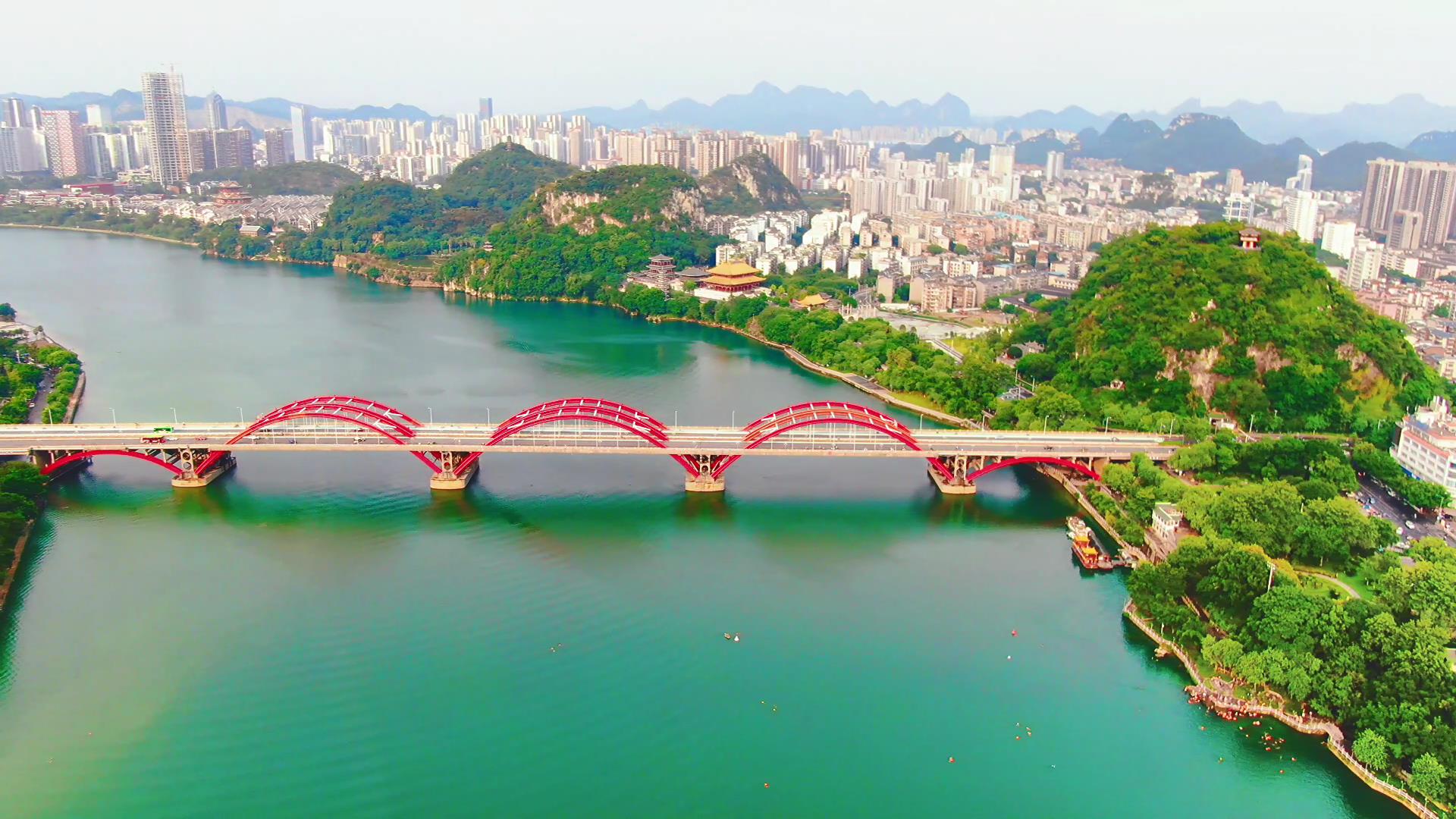 4k航拍广西柳州文惠大桥视频的预览图