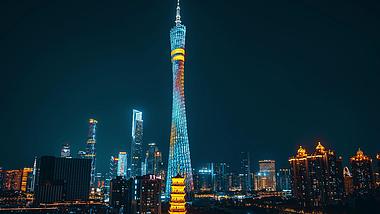 8K震撼广州珠江新城广州塔灯光秀城市夜景风光移动延时视频的预览图