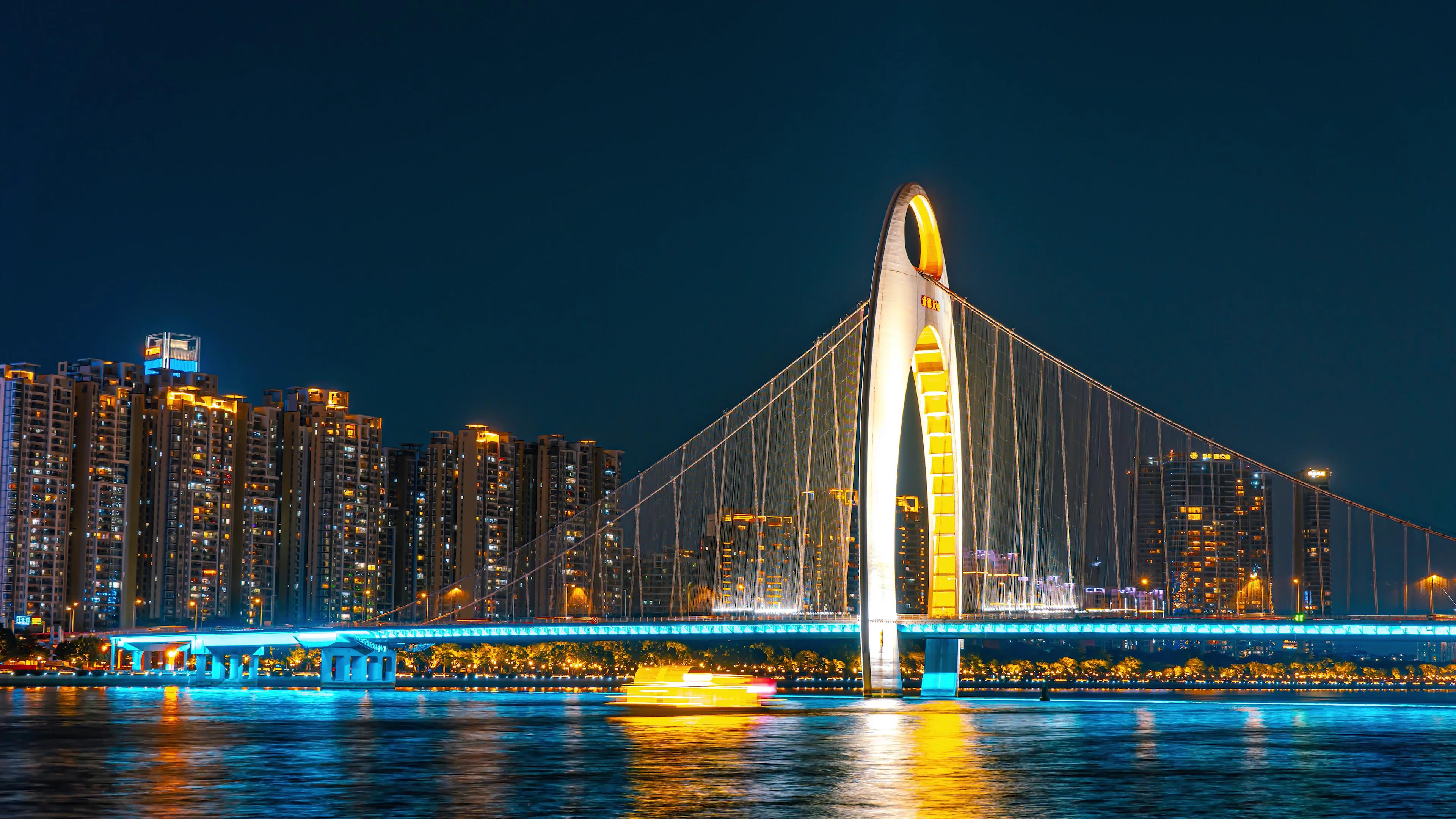 8K震撼延时广州地标猎德大桥城市灯光夜景视频的预览图