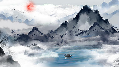 原创中国风孤岛仙境水墨视频背景AE模板视频的预览图