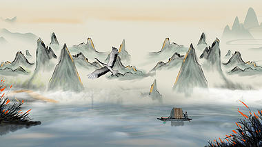 原创中国风淡雅群山湖面视频背景AE模板视频的预览图