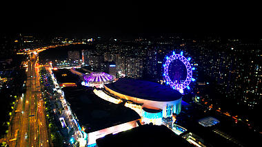 4K航拍南京江北新区弘阳广场城市夜景视频的预览图