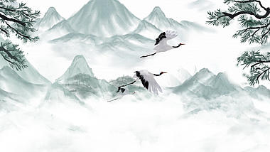 原创中国风大气水墨飞鹤视频背景AE模板视频的预览图