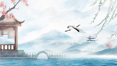 原创中国风清新湖面飞鹤视频背景AE模板视频的预览图