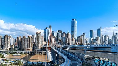 8k重庆地标千厮门大桥建筑渝中CBD车水马龙延时视频的预览图