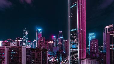 8k赛博朋克重庆CBD大楼夜景灯光延时视频的预览图