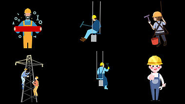 横幅室外危险高空作业工人擦玻璃带通道人物素材视频的预览图