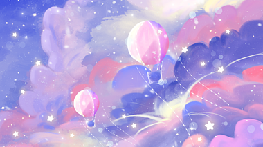 原创梦幻世界紫色热气球背景视频ae模版视频的预览图