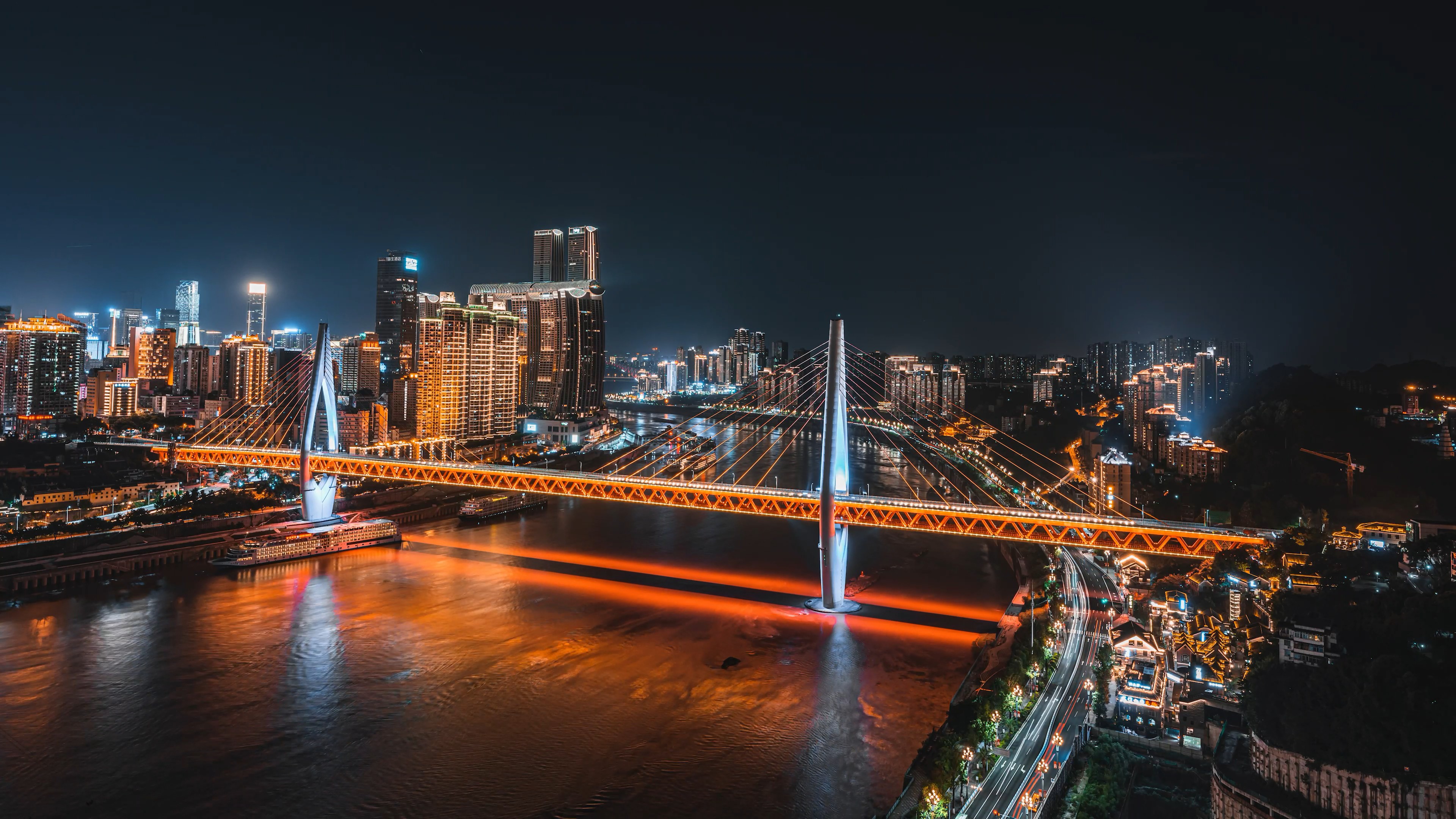 8k震撼重庆东水门大桥城市CBD车流夜景延时视频的预览图