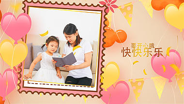 卡通气球生日快乐儿童成长相册展示AE模板视频的预览图