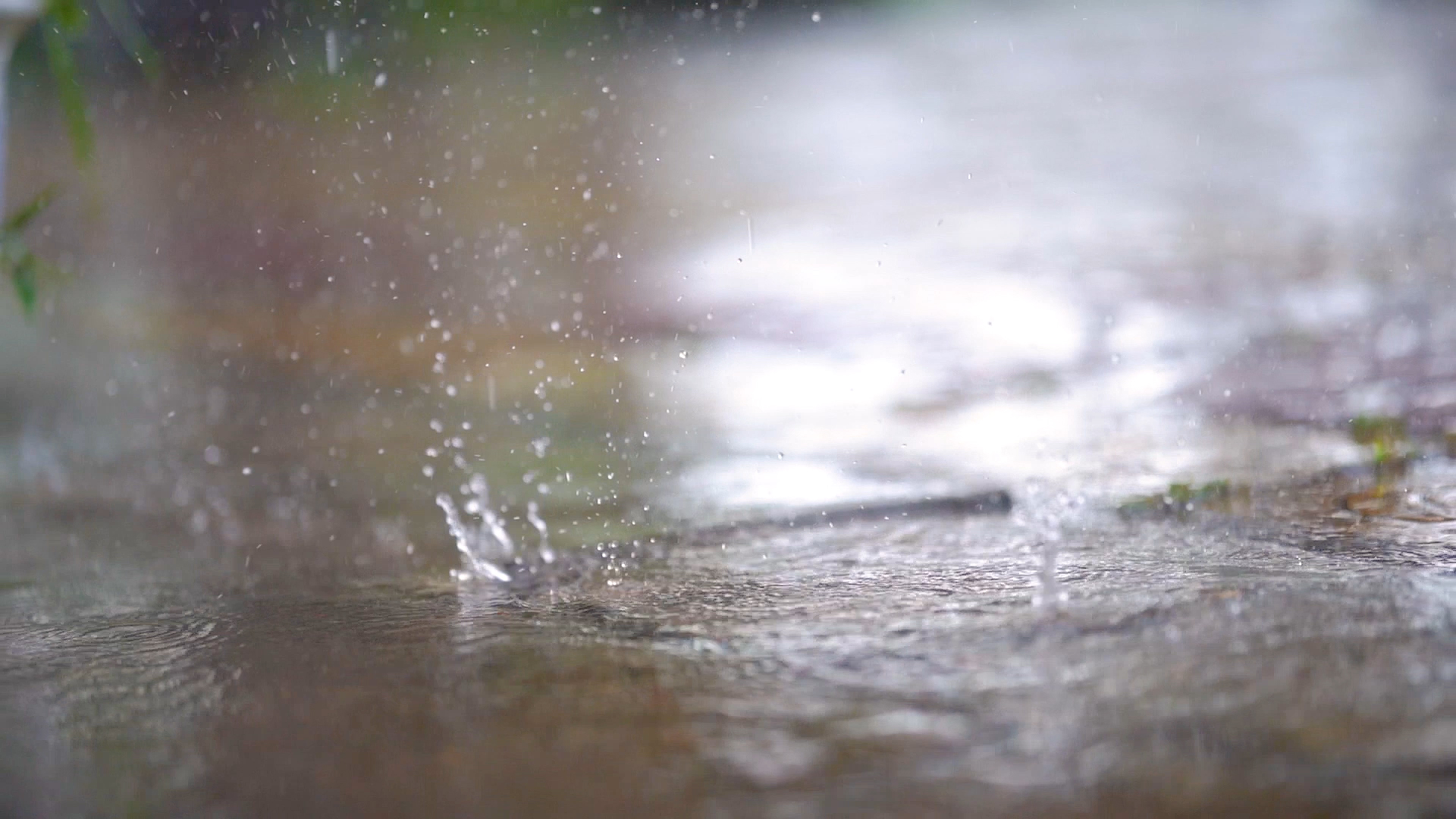 4k实拍下雨雨滴滴落地面升格视频的预览图