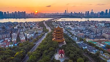 8K武汉城市建筑地标黄鹤楼日落实拍视频视频的预览图