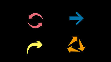 蓝色箭头向右箭头黄色弯曲箭头黄色循环带通道挂件视频的预览图