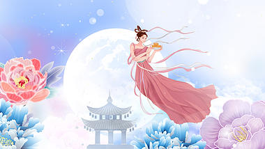 原创中国风中秋节鲜花仙女视频背景AE模板视频的预览图