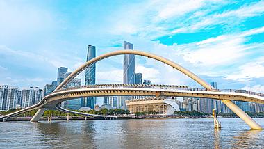 8K震撼延时广州海心桥城市蓝天白云视频的预览图