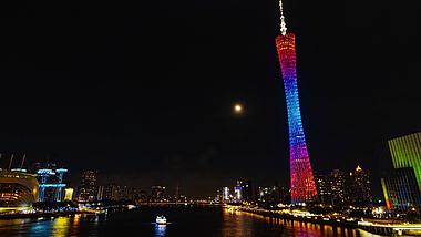 8K震撼延时广州珠江广州塔灯光秀夜景视频的预览图