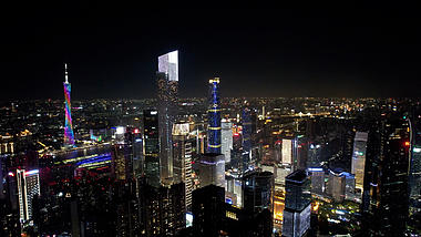 4k航拍广州塔东塔西塔夜景中轴线写字楼视频的预览图