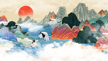 原创国潮中国风绚丽水墨山水频背景AE模板视频的预览图