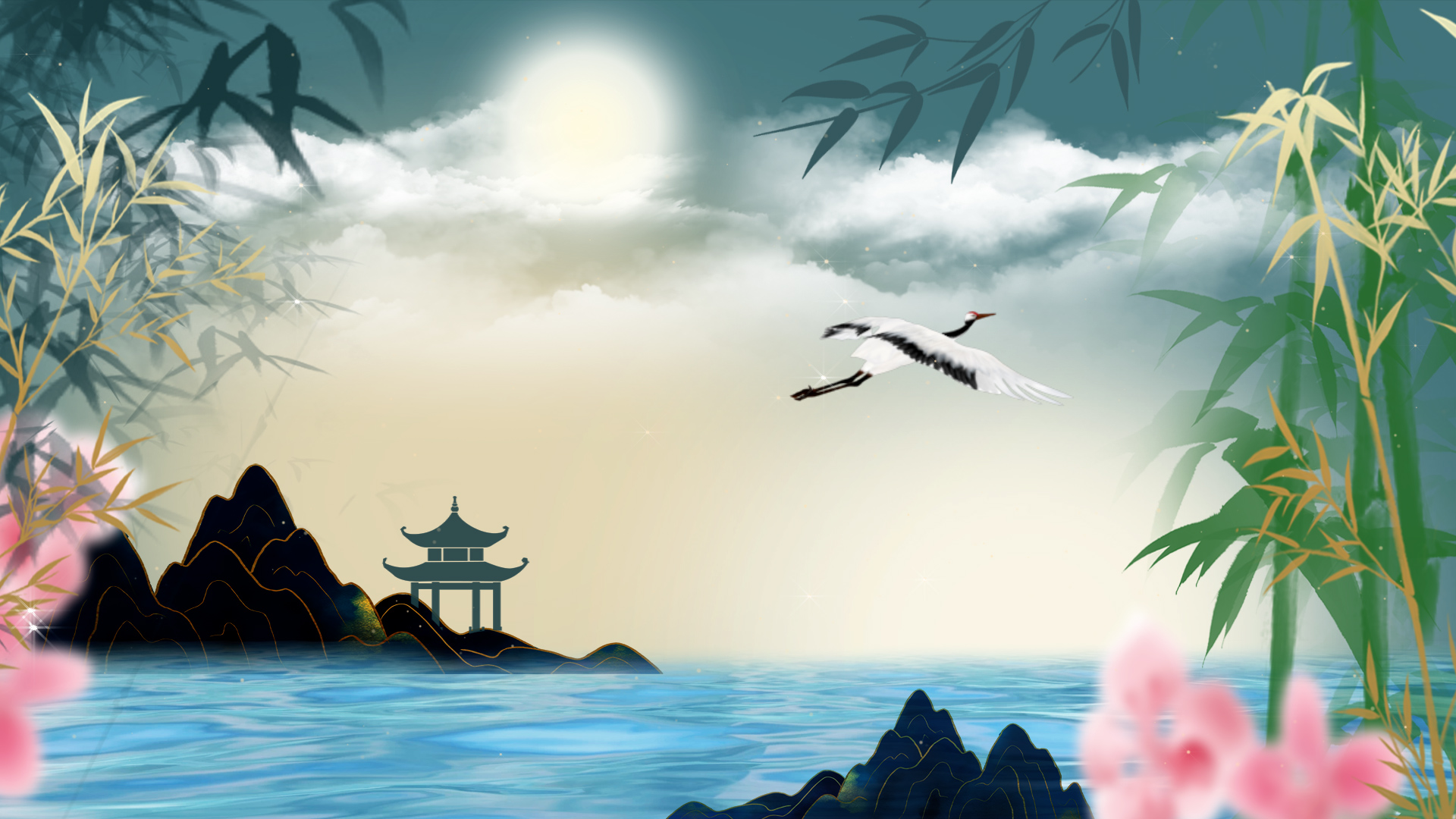 原创中国风寂静竹林湖景视频背景AE模板视频的预览图