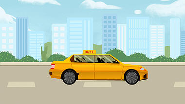 城市路边出租车插画动态MG场景视频背景视频的预览图