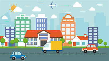 城市建筑交通场景插画动态MG场景视频背景视频的预览图