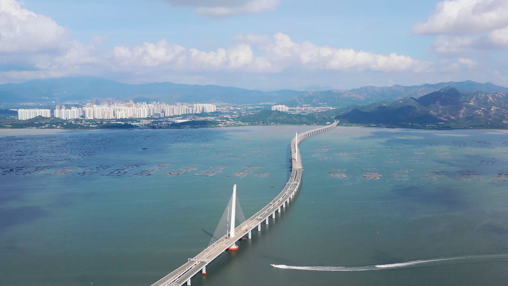 4k深圳市深圳湾公路大桥及游艇高清航拍视频的预览图