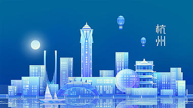 杭州都市地标城市建筑动态MG场景视频背景视频的预览图