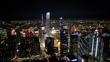 4k航拍广州珠江新城广州塔建筑群城市夜景视频的预览图