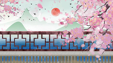 原创中国风粉色樱花飘落视频背景AE模板视频的预览图