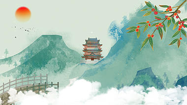 原创中国风山间古建筑水墨视频背景AE模板视频的预览图