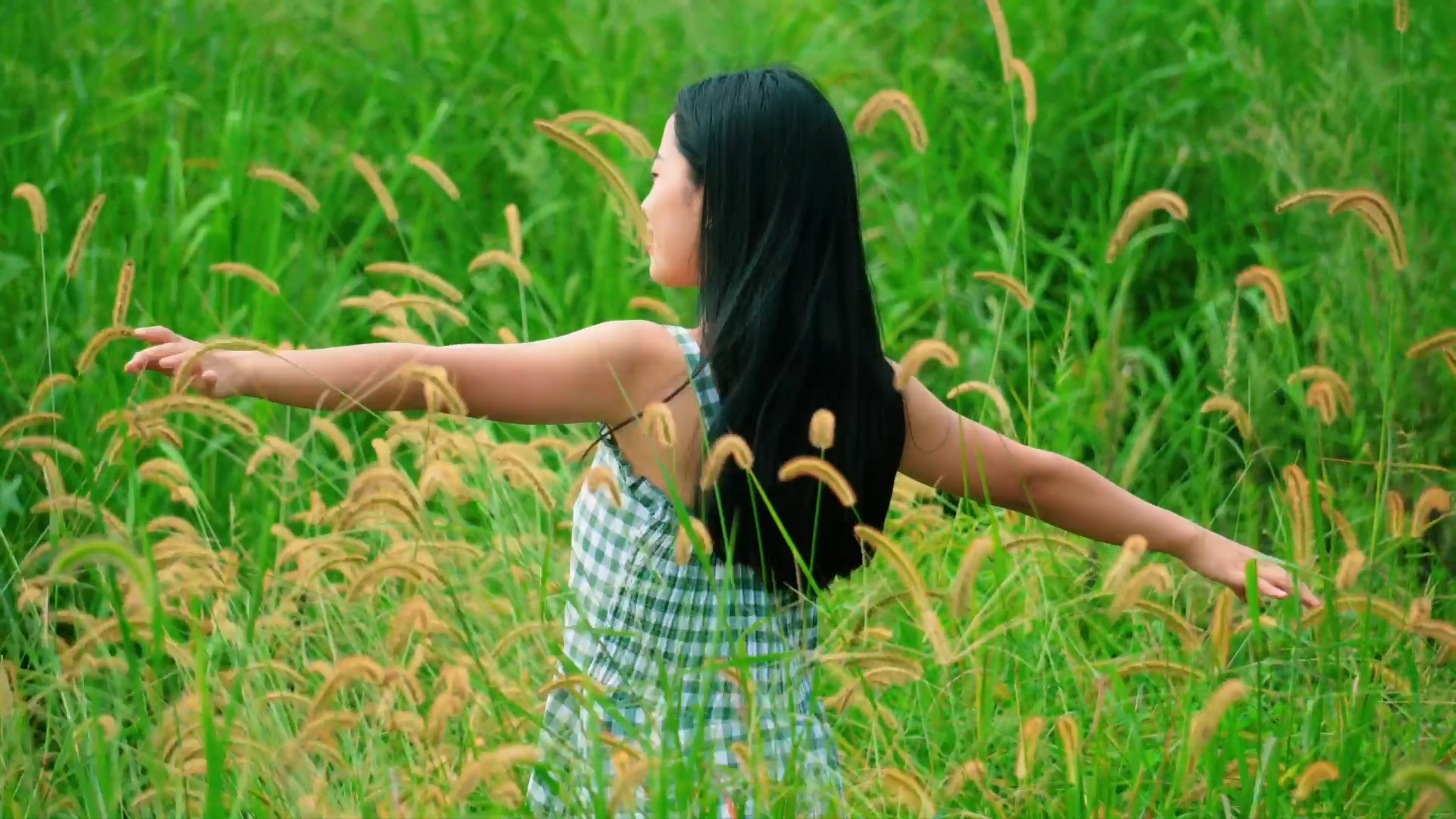 4K实拍女孩在草丛中跳舞视频素材视频的预览图