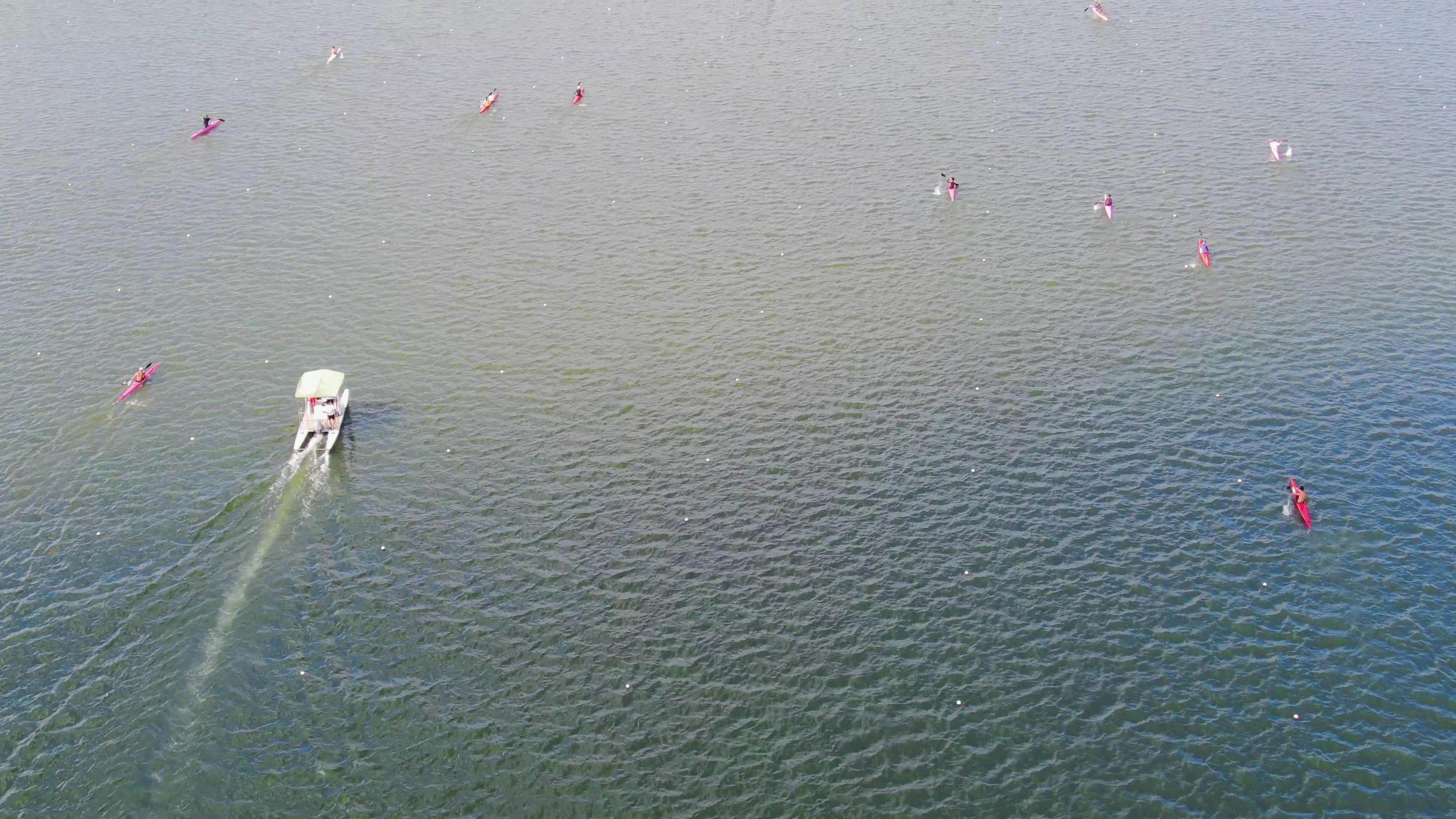 4K航拍湖面皮划艇训练视频的预览图