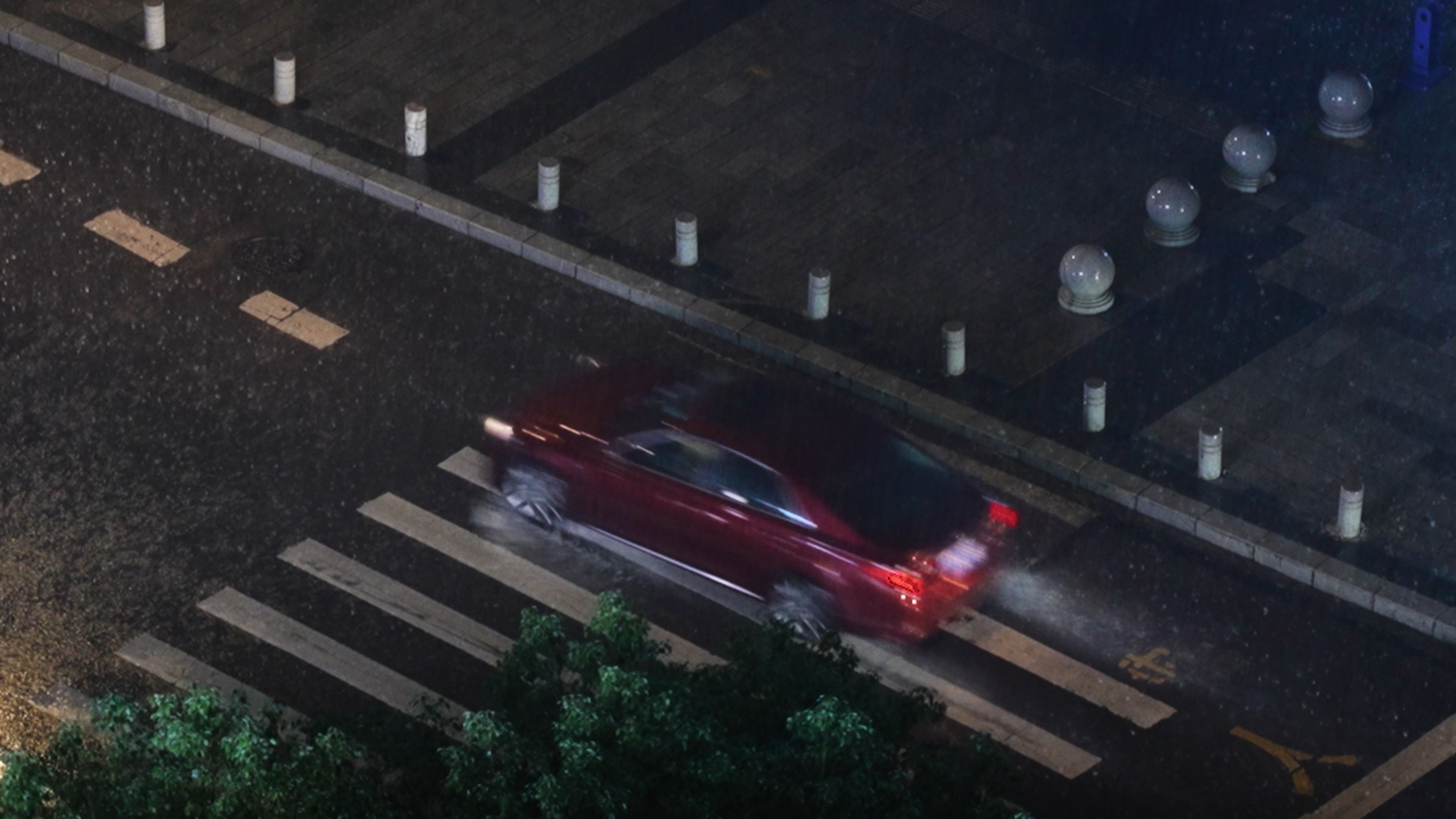 4k夜晚打雷闪电大雨中行驶的汽车实拍视频的预览图