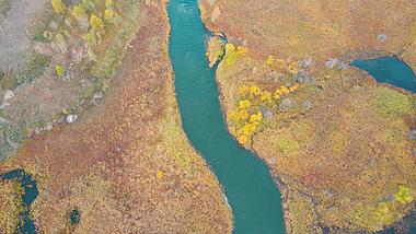 4K航拍黄色秋日高原河流自然风景视频的预览图