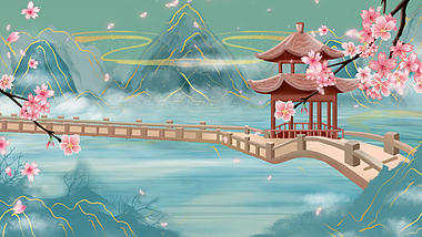 原创中国风小桥园林美景视频背景AE模板视频的预览图