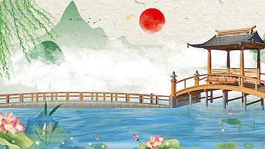 原创淡雅中国风园林荷塘美景视频背景AE模板视频的预览图