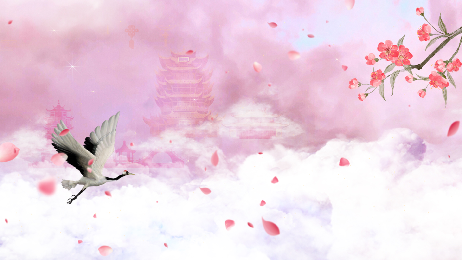 原创唯美中国风粉色云雾仙境美景视频背景AE模板视频的预览图