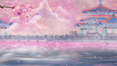 原创中国风粉色花瓣飘落视频背景AE模板视频的预览图