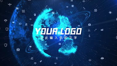 蓝色科技光线汇聚地球LOGO片头AE模板视频的预览图