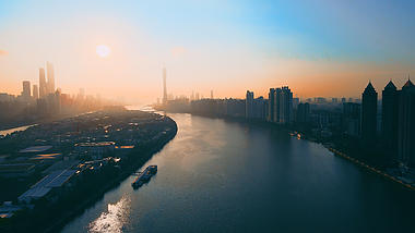 4K唯美逆光航拍广州湾城市群视频的预览图