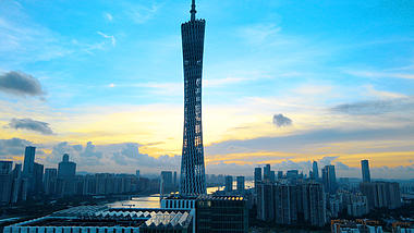 4K城市航拍广州城市群唯美朝霞日出视频的预览图