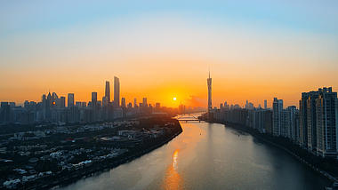 4K航拍唯美广州城市群日出东方视频的预览图