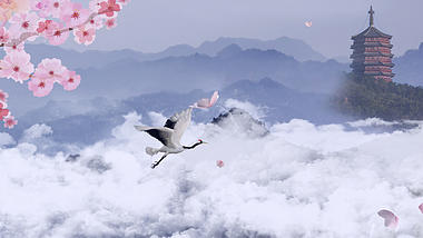 原创中国风大气云中飞鹤视频背景AE模板视频的预览图