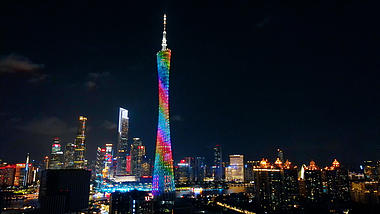 4K航拍广州塔城市夜景繁华灯光秀视频的预览图