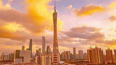 8K唯美延时广州地标广州塔城市黄昏彩云视频的预览图